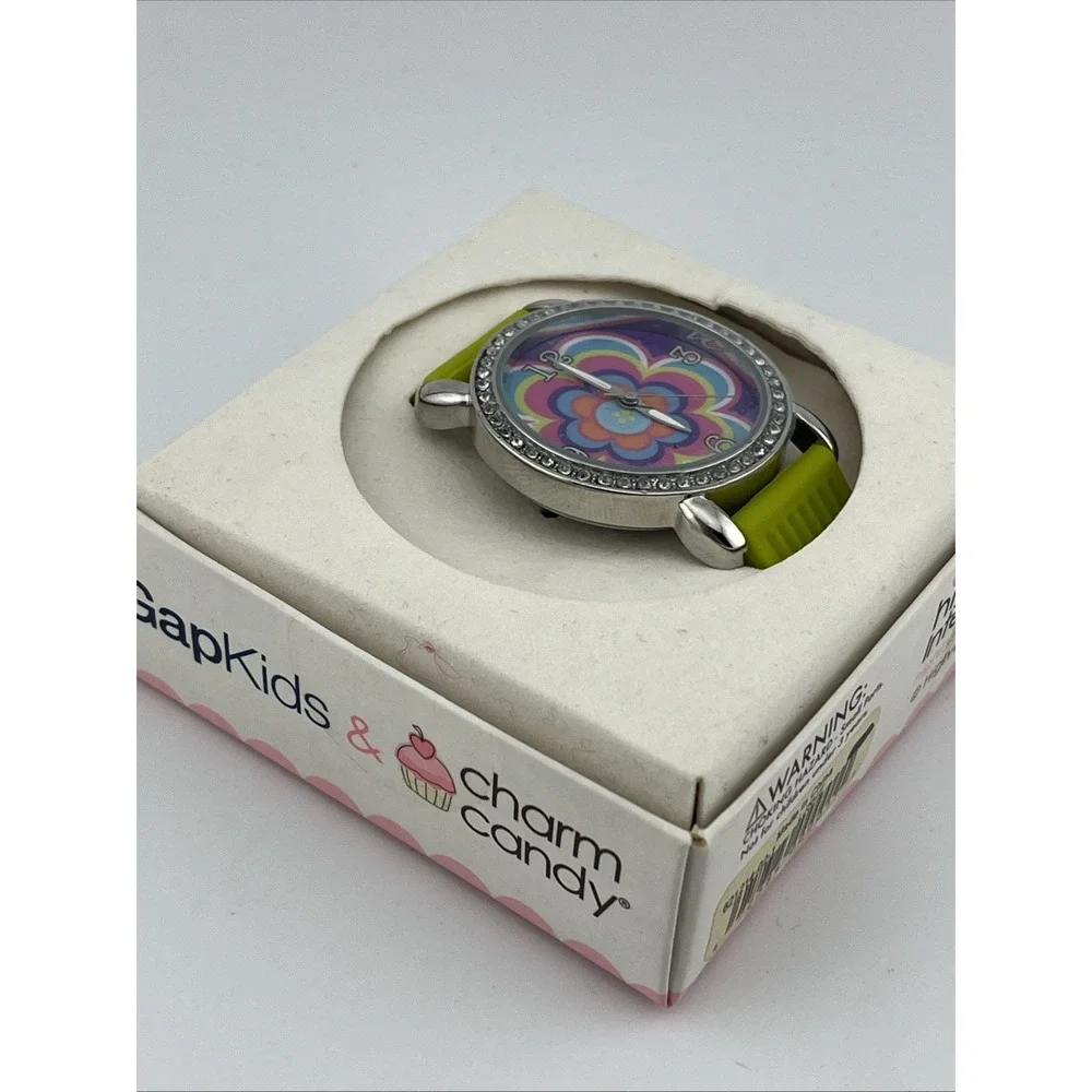 Gap Kids‎ Charm Candy Flower Dial Watch Green Silicone Band- New Battery